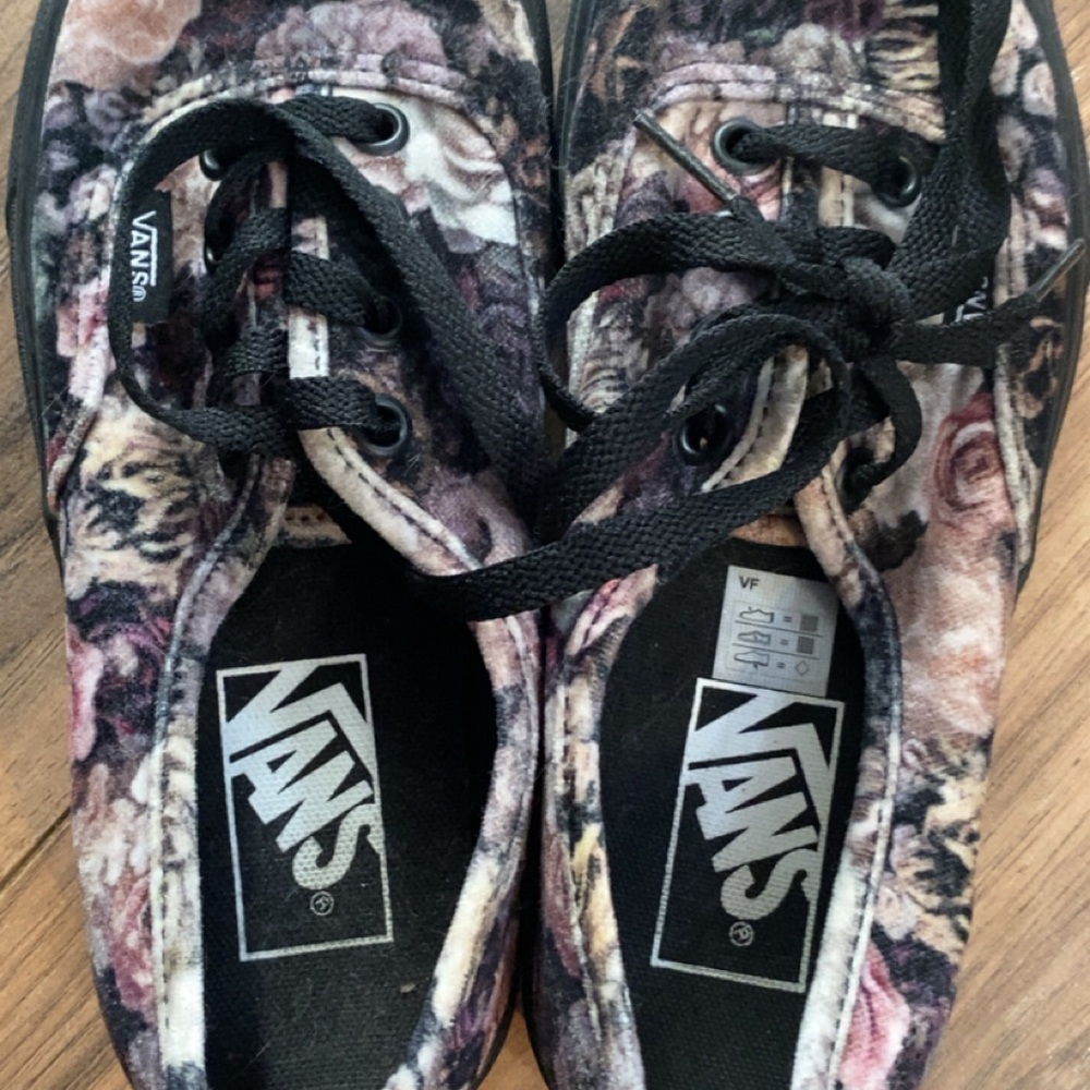 Vans Black and Pink Floral Sneakers